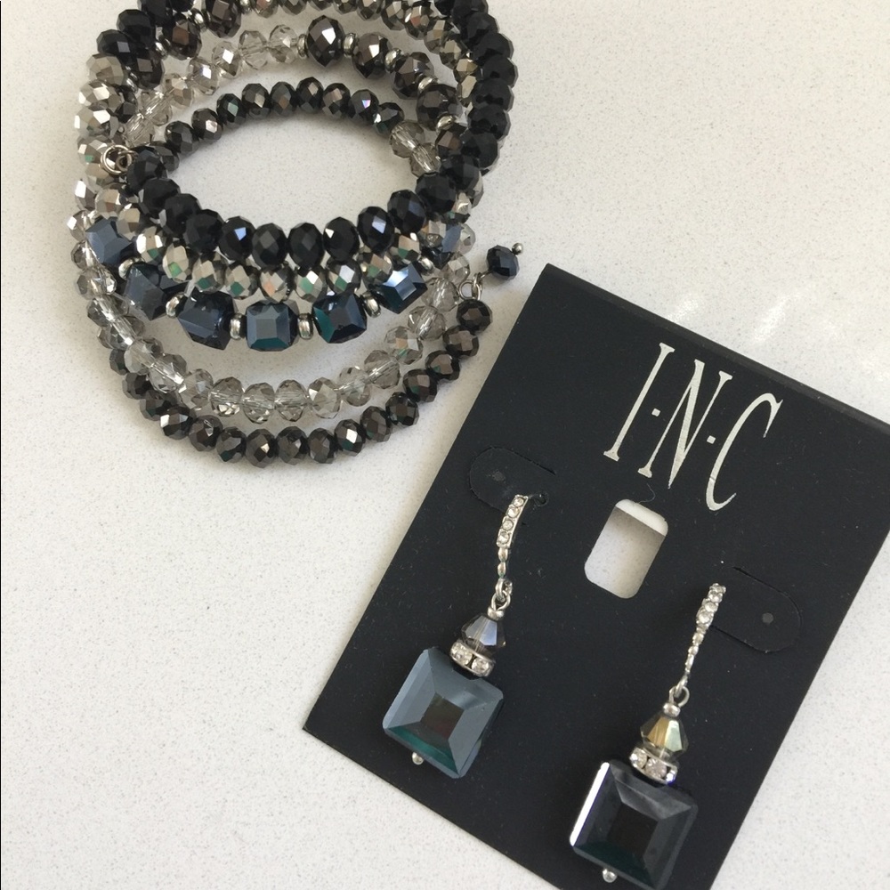 INC International Concepts Earrings and Bracelet Set Beaded Rhinestones Sparkle